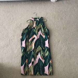 Shein beachy green and pink leaf sleeveless dress